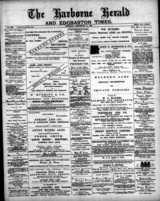 cover page of Harborne Herald published on September 17, 1892
