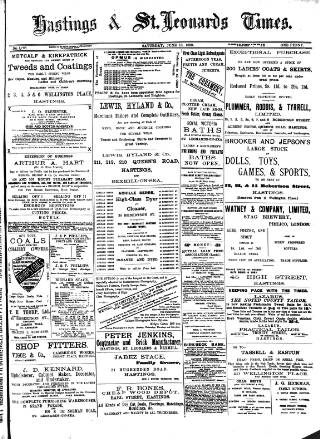cover page of Hastings & St. Leonards Times published on June 18, 1898