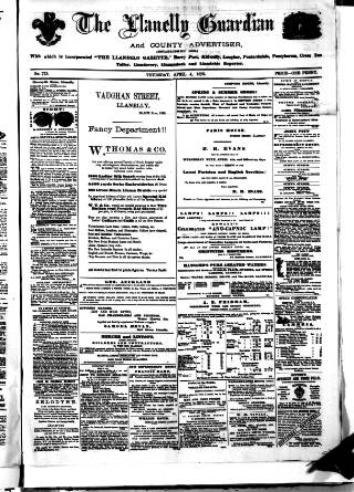cover page of Llanelly and County Guardian and South Wales Advertiser published on April 4, 1878