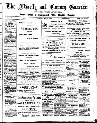 cover page of Llanelly and County Guardian and South Wales Advertiser published on June 18, 1885