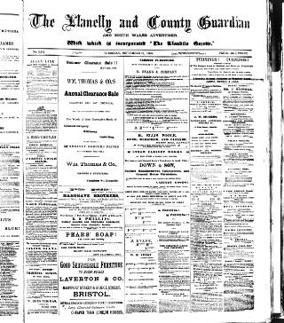 cover page of Llanelly and County Guardian and South Wales Advertiser published on September 17, 1885
