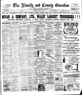 cover page of Llanelly and County Guardian and South Wales Advertiser published on June 18, 1908