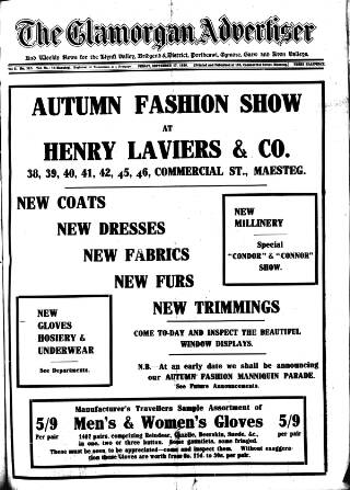 cover page of Glamorgan Advertiser published on September 17, 1926