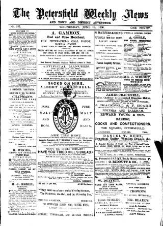 cover page of Hants and Sussex News published on June 18, 1890