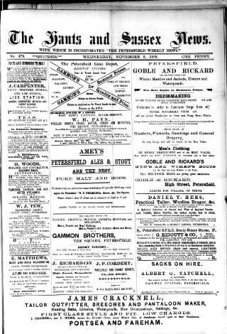 cover page of Hants and Sussex News published on November 2, 1892