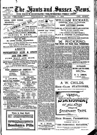 cover page of Hants and Sussex News published on September 17, 1913