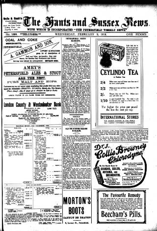 cover page of Hants and Sussex News published on February 2, 1916