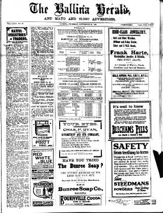 cover page of Ballina Herald and Mayo and Sligo Advertiser published on September 25, 1924
