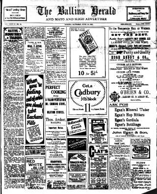 cover page of Ballina Herald and Mayo and Sligo Advertiser published on June 18, 1927