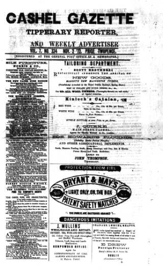 cover page of Cashel Gazette and Weekly Advertiser published on November 2, 1872
