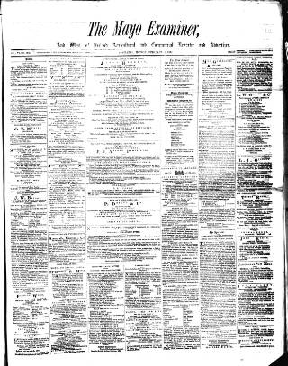 cover page of Mayo Examiner published on February 2, 1874