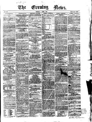 cover page of Evening News (Dublin) published on April 1, 1862