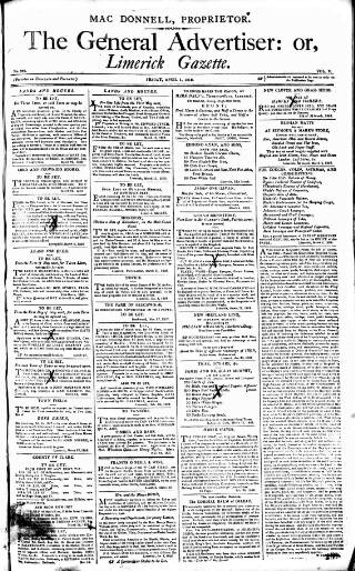 cover page of Limerick Gazette published on April 1, 1808
