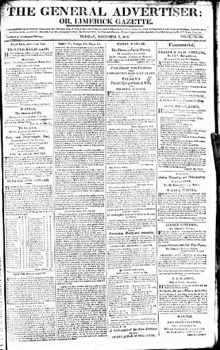 cover page of Limerick Gazette published on November 2, 1813