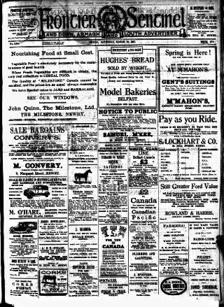 cover page of Frontier Sentinel published on March 19, 1927