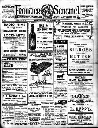 cover page of Frontier Sentinel published on September 17, 1938