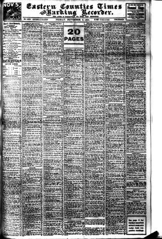 cover page of Eastern Counties' Times published on November 2, 1928