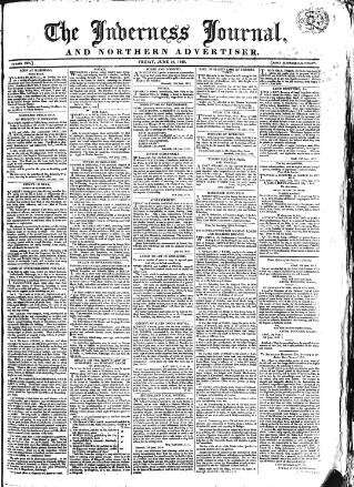 cover page of Inverness Journal and Northern Advertiser published on June 18, 1813