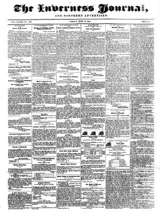 cover page of Inverness Journal and Northern Advertiser published on June 18, 1841