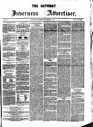 cover page of Saturday Inverness Advertiser published on November 2, 1861