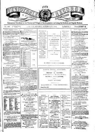 cover page of Teviotdale Record and Jedburgh Advertiser published on September 17, 1864