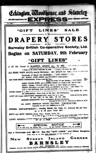 cover page of Eckington, Woodhouse and Staveley Express published on February 2, 1918