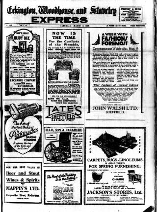 cover page of Eckington, Woodhouse and Staveley Express published on March 19, 1927