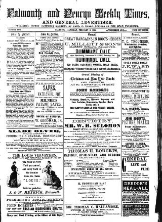 cover page of Cornish Echo and Falmouth & Penryn Times published on February 2, 1884