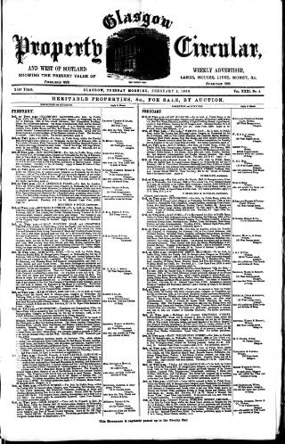 cover page of Glasgow Property Circular and West of Scotland Weekly Advertiser published on February 2, 1886