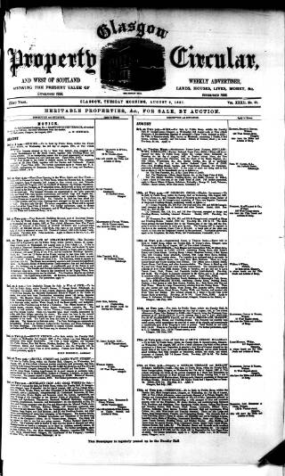 cover page of Glasgow Property Circular and West of Scotland Weekly Advertiser published on August 2, 1887