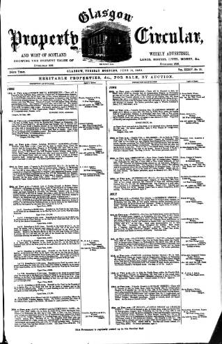 cover page of Glasgow Property Circular and West of Scotland Weekly Advertiser published on June 18, 1889