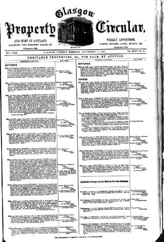cover page of Glasgow Property Circular and West of Scotland Weekly Advertiser published on September 17, 1889
