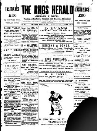 cover page of Rhos Herald published on June 18, 1898