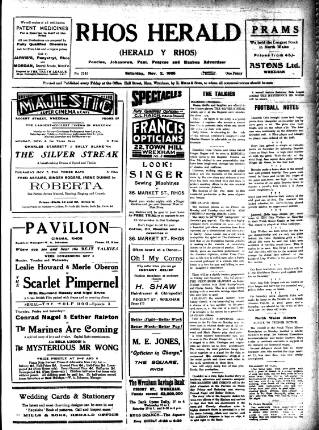cover page of Rhos Herald published on November 2, 1935