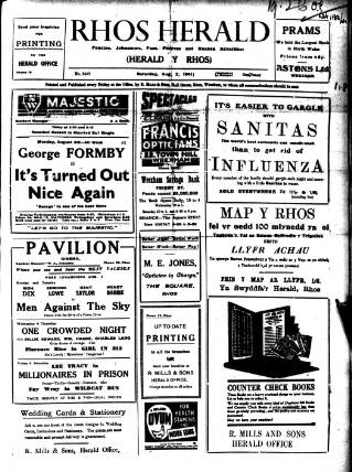 cover page of Rhos Herald published on August 2, 1941