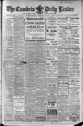cover page of Cambria Daily Leader published on February 2, 1909