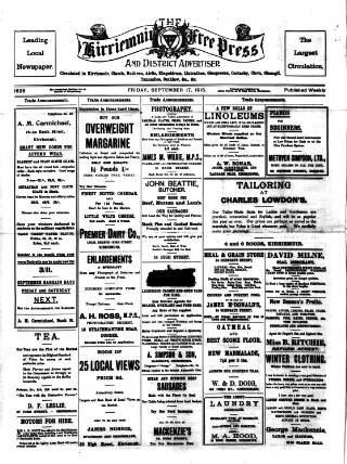 cover page of Kirriemuir Free Press and Angus Advertiser published on September 17, 1915