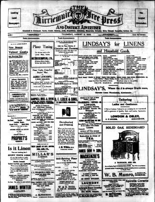 cover page of Kirriemuir Free Press and Angus Advertiser published on August 2, 1923