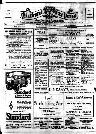 cover page of Kirriemuir Free Press and Angus Advertiser published on February 2, 1928
