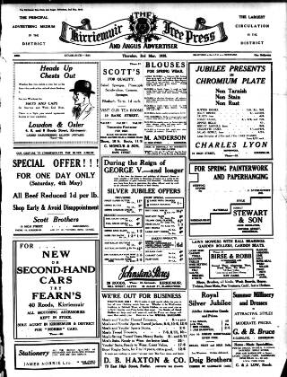 cover page of Kirriemuir Free Press and Angus Advertiser published on May 2, 1935