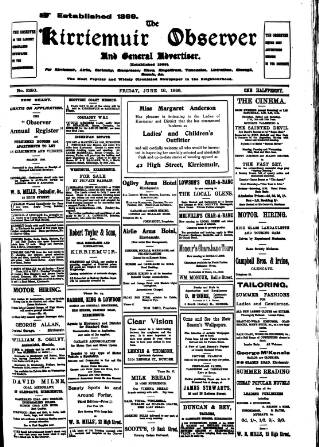 cover page of Kirriemuir Observer and General Advertiser published on June 18, 1926