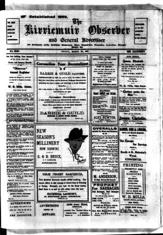 cover page of Kirriemuir Observer and General Advertiser published on March 19, 1937