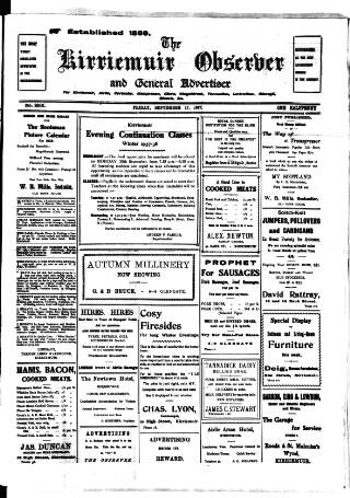 cover page of Kirriemuir Observer and General Advertiser published on September 17, 1937