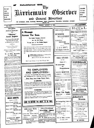 cover page of Kirriemuir Observer and General Advertiser published on August 2, 1940