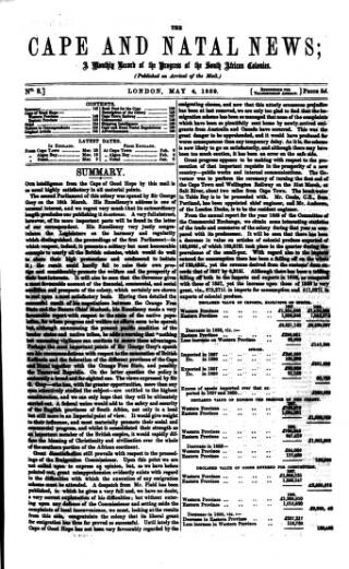 cover page of Cape and Natal News published on May 4, 1859