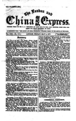 cover page of London and China Express published on May 4, 1877