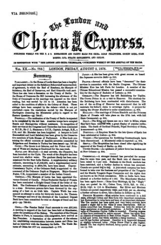 cover page of London and China Express published on August 2, 1878