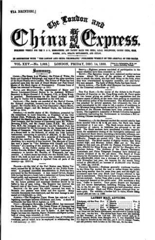 cover page of London and China Express published on December 14, 1883