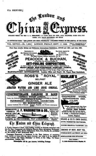 cover page of London and China Express published on September 17, 1886