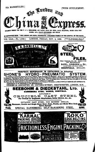 cover page of London and China Express published on November 2, 1900